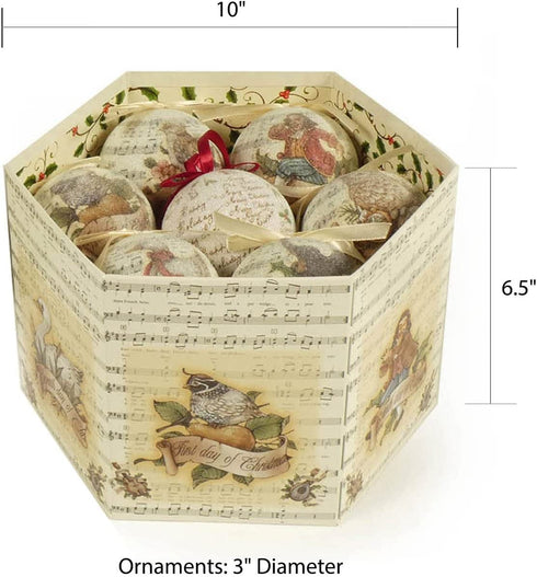 FAVRD 12 Days of Christmas Ornaments Set Shatterproof Christmas Tree Decorations Christmas Decor Holiday Decorative Hanging Ornaments, Set of 14, Each Ornament 3 Inch Diameter, 3.5 Inch High, Beige