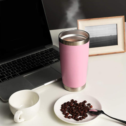 DOMICARE 20oz Stainless Steel Tumbler with Lid, Double Wall Vacuum Insulated Travel Mug, Powder Coated Coffee Cup,Pink, 1 Pack