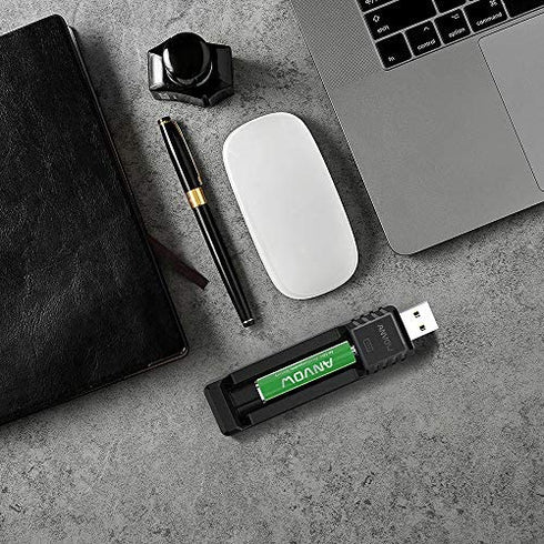ANVOW Smart AAAA Battery Charger with 2 Counts Rechargeable AAAA Batteries - Ni-MH 1.2V 400mAh 1200 Cycles Surface Pen Active Stylus Rechargables Battery
