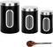 AEUNKIUO Kitchen Counter Canister set 3 pieces,with Long Wood Spoon, Stainless Steel Food Storage Containers with Visible Window and Brushed Airtight Lids ,For Sugar,Coffee,Biscult,Flour jar Keep Fresh,Black
