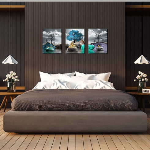 Canvas Wall art for bedroom Wall Decor for living room bathroom Black and white abstract landscape painting modern 3 Piece Framed Canvas art Prints Ready to Hang Pictures for Home Decoration