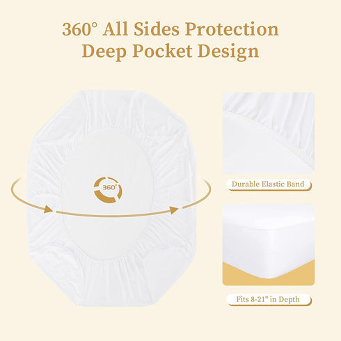 Twin Mattress Protector, Premium 100% Waterproof Mattress Cover, Noiseless Breathable Soft, Fitted Deep Pocket 8-21'' Bed Cover, Vinyl Free