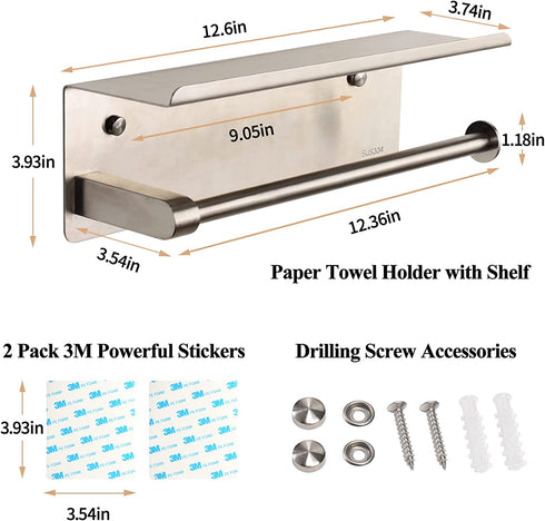 Toilet Paper Holder, Goowin Toilet Paper Holder with Shelf, Durable Stainless Steel Toilet Paper Roll Holder Wall Mount, Double Roll Tissue Holder Dispenser for Bathroom (Brushed Nickel)