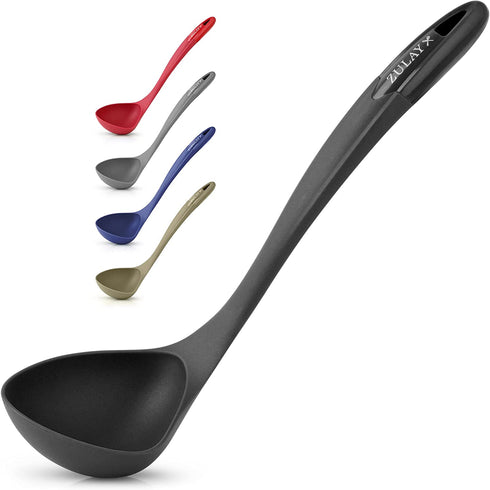 Zulay Soup Ladle Spoon with Comfortable Grip - Cooking and Serving Spoon for Soup, Chili, Gravy, Salad Dressing and Pancake Batter - Large Nylon Scoop & Soup Ladel Great for Canning and Pouring