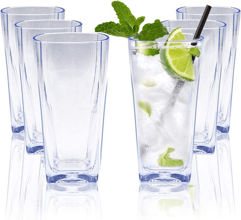 Top-spring 12-Ounce Reusable Plastic Water Tumbler, Clear Shatterproof Drinking Glasses, BPA Free, Set of 6 (12 Oz, Clear)