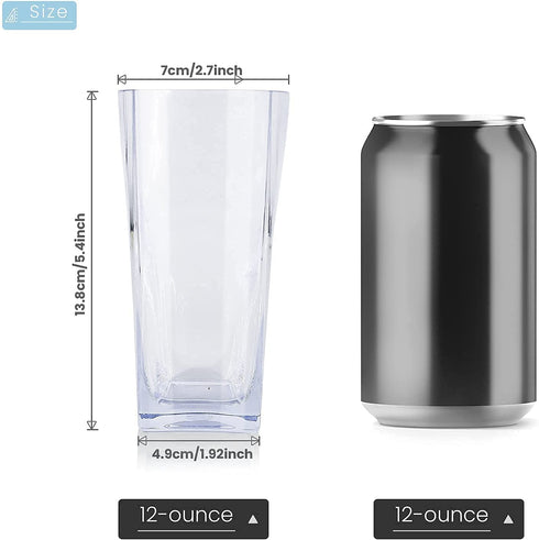 Top-spring 12-Ounce Reusable Plastic Water Tumbler, Clear Shatterproof Drinking Glasses, BPA Free, Set of 6 (12 Oz, Clear)