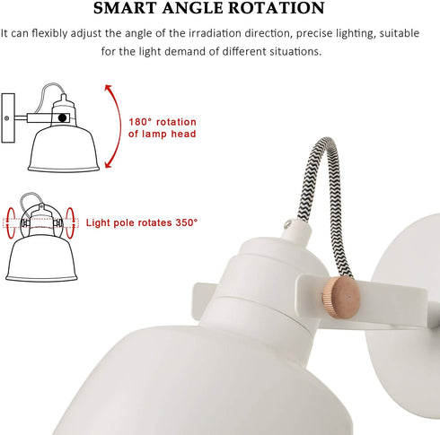 Modern Mini White Plug in Cord Reading Wall Lamp with Switch - Rotating Adjustable Spotlight Wall Sconces Fixture - Indoor Night Light for Bedroom Child Headboard Living Room Decoration(7W 3000K)