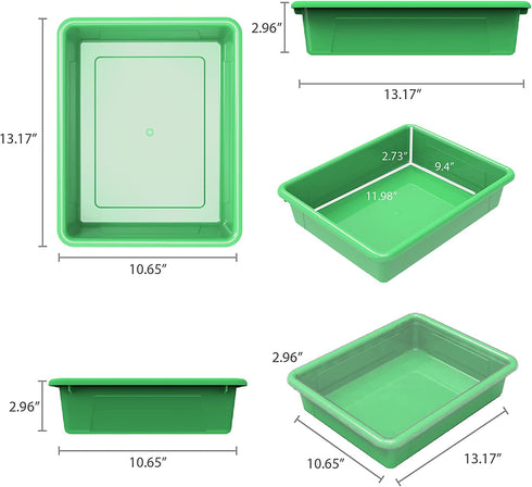 Storex 62520U05C Storage Tray, Letter Size, 5-Pack, 10 x 13 x 3 Inches, Green,Flat Tray