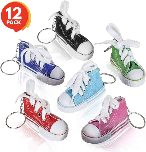 ArtCreativity Mini Canvas Sneaker Keychains for Kids and Adults - Set of 12 - 3 Inch Tennis Shoe Key Chains - Cool Birthday Party Favors, Goody Bag Fillers, Prize for Boys and Girls, Fundraising Item