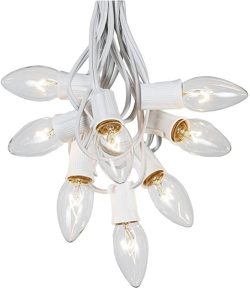 C9 Clear Christmas String Light Set - Outdoor Christmas Light String - Wedding String Lights - Hanging Christmas Lights - Roofline Light String - Outdoor Patio String Lights - White Wire - 25 Foot