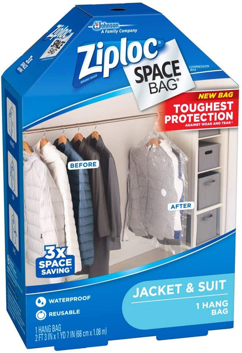 Ziploc Hanging Space Bag Clothes Vacuum Sealer Storage Bags for Home and Closet Organization, 1 Bag Total
