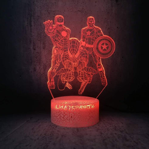 7 Color Changing Night Lamp 3D Atmosphere Bulbing Light 3D Visual Illusion LED Lamp for Kids Toy Christmas Birthday Gifts - Spiderman, Iron Man, Captain America (Heroes)
