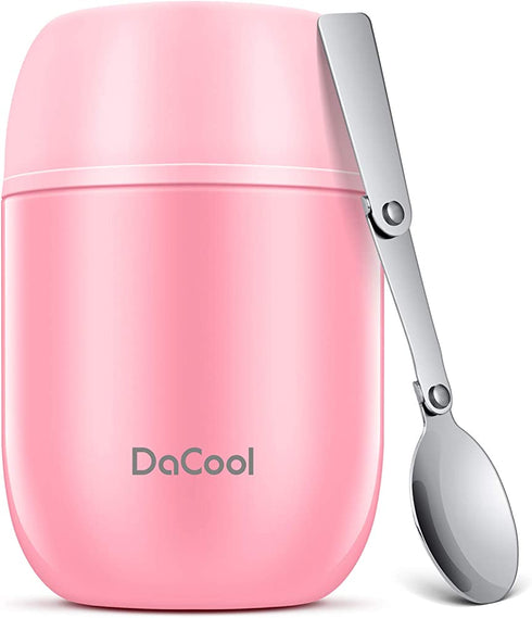 Insulated Lunch Container DaCool Hot Food Jar 16 oz Stainless Steel Vacuum Bento Lunch Box for Kids Girls Adult with Spoon Leak Proof Hot Cold Food for School Office Picnic Travel Outdoors - Pink