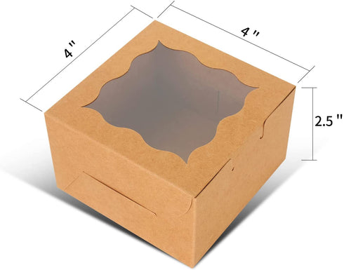 KPOSIYA 60 Pcs Brown Bakery Boxes with Window Individual Cupcake Boxes 4x4x2.5 Inches Cookie Boxes Kraft Paper Brown Gift Box for Pastries, Cookies, Pie, Donuts, Macaroon (60, Brown)