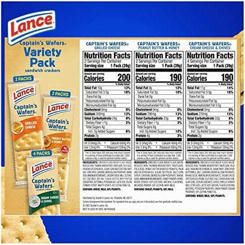 Lance Sandwich Crackers, Captain's Wafers, Variety Pack, 8 Individual Packs, 6 Sandwiches Each