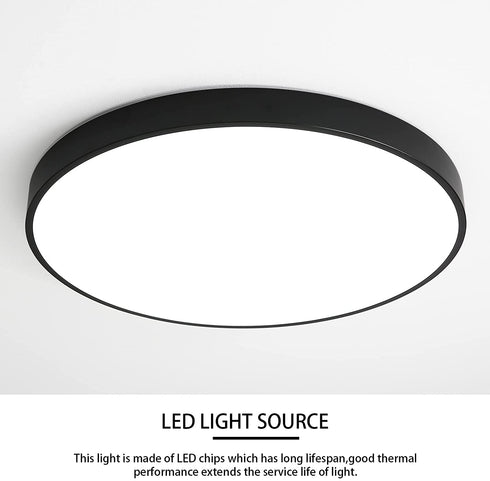LED Flush Mount Ceiling Light,9in 6500K Cool White 12W 100W Equivalent,Round Lighting Fixture for Closets,Kitchens,Stairwells,Basements,Bedrooms,Washrooms Black