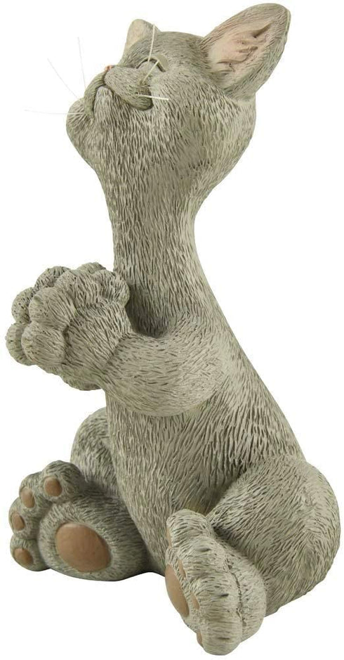 Whimsical Grey Cat Praying Figurine Cute Collectible - Happy Cat Collection - Cat Lover Gifts for Women, Cat Lover Gifts for Men, Cute Cat Gifts, Cat Office Desk Accessories, Cat Desk Decoration