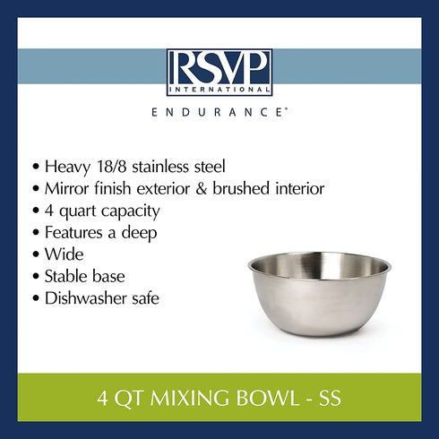 RSVP Endurance 18/8 Stainless Steel 4-Quart Mixing Bowl