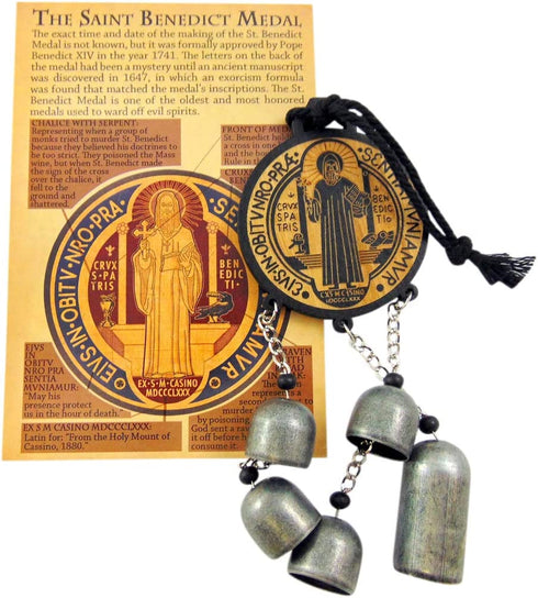 Westmon Works St Benedict Home Protection Door Hanger with Bells and Saint Card Gift Set