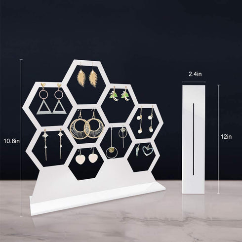 Earring Holder, Acrylic Stud Earring Stand Display, Honeycomb Clear Earrings Organizer Jewelry Organizer, Window Display Props Ladies Women Gifts Home Use (White)