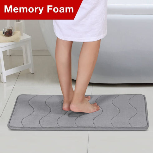 Memory Foam Bath Mat for Bathroom Non Slip Bath Rug Velvet Thick Soft and Comfortable Water Absorbent Machine Washable Easier to Dry Floor Rug Mats Waved Pattern, 20x32 Inches, Grey