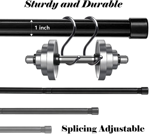 Curtain Rods for Windows 30 to 62 Inch, 1 Inch Black Curtain Rod Set, Stainless Steel Heavy Duty Drapery Rods with Adjustable Brackets for Room Divider, Bedroom, Living room, Kitchen, Bathroom, Black