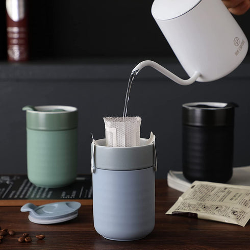 Ceramic Coffee Mug, Reusable Insulated Coffee Cups with Lids Cute Travel Mugs Protective Silicone Sleeve, 10 Ounces, To Go Mug for Coffee Tea Portable Office or Home Cups Dishwasher Safe (blue)