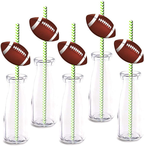 Football Party Straw Decor, 24-Pack Football Sports Boy Girl Baby Shower Or Birthday Party Decorations, Paper Decorative Straws