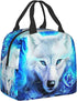 PrelerDIY Blue Fire Rose Wolf Lunch Box Insulated Meal Bag Lunch Bag Reusable Snack Bag Food Container For Boys Girls Men Women School Work Travel Picnic