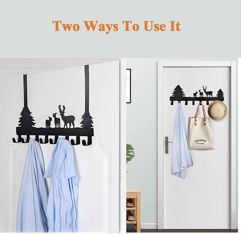 CuteHook Over The Door Hook Easy Installation Organizer Coat Hooks Wall Mounted Metal Towel Hook Rack Animal Deer Hanger for Bathrooms Door Hanging Dual Mounted Key Hooks 8-Hooks, Black