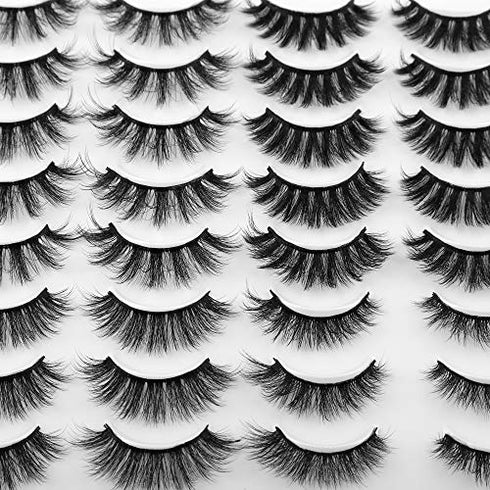 JIMIRE 20 Pairs False Eyelashes 4 Styles Fluffy Eyelashes Pack 3D Volume Faux Mink Lashes Packs