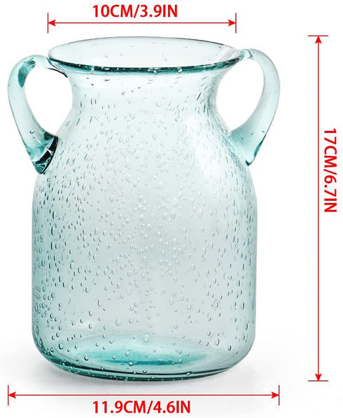 MDLUU Seeded Glass Vase 7" Tall, Double Ear Flower Vase, Handblown Vase Clear, Decorative Vase for Dining Room, Bedroom, Bathroom, Mantel