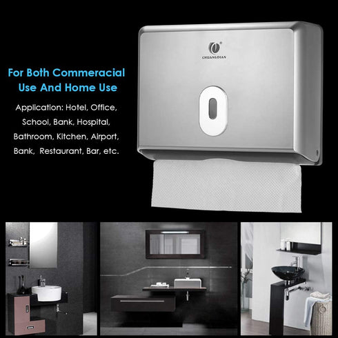 Commercial Toilet Tissue Dispenser, Paper Towel Dispenser, Wall-mounted Bathroom Tissue Dispenser Tissue Box Holder for Multifold Paper Towels, Silver