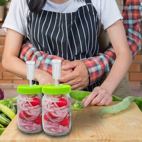 Fermentation Jars Kit - Included 2 Wide Mouth 36Oz Mason Jars, 2 Airlocks & Plastic Lids kit, Used to Make Sauerkraut, Kimchi, Pickles, Fermented Probiotic Foods, etc (Mason Jars Kit, Green Lid)