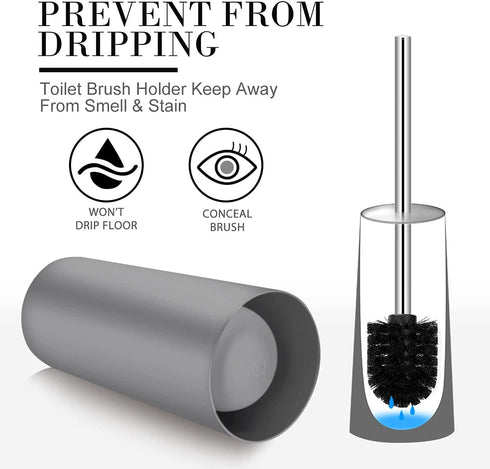 IXO Toilet Brush and Holder, 2 Pack Toilet Brush with 304 Stainless Steel Long Handle, Toilet Bowl Brush for Bathroom Toilet-Ergonomic, Elegant,Durable (Grey)
