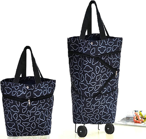 Collapsible Trolley Bags Folding Shopping Bag with Wheels Foldable Shopping Cart Reusable Shopping Bags Grocery Bags Shopping Trolley Bag on Wheels(Black)