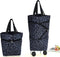 Collapsible Trolley Bags Folding Shopping Bag with Wheels Foldable Shopping Cart Reusable Shopping Bags Grocery Bags Shopping Trolley Bag on Wheels(Black)