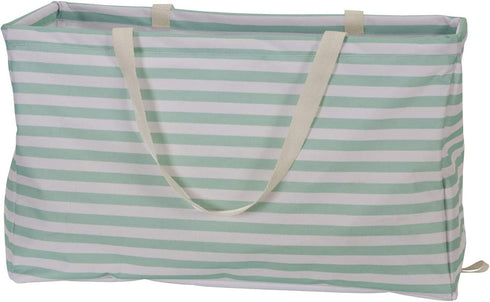 Household Essentials 2242 Krush Canvas Utility Tote | Reusable Grocery Shopping Laundry Carry Bag | Teal And White Stripes, 22" L X 11" W X 13" H,