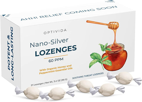 OPTIVIDA Health Original Natural Premium Nano-Silver Lozenges 60PPM,Oral Health, Supports Immune System, Fast-Acting Cough Drops with Lemon Oil, Organic Honey and Peppermint Oil (1 Pack)