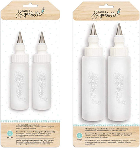 Sweet Sugarbelle Cookie Icing Bottles - 4 Ounce & 8 Ounce Squeeze Bottles with Couplers and Stainless Steel Tips