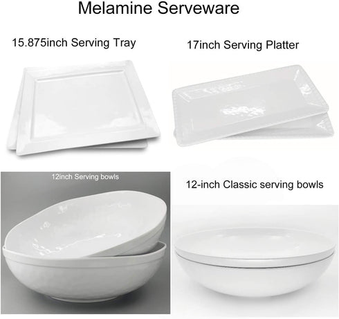 17-Inch Melamine Serving Tray/Platters Set of 2, White & Rectangular | 100% Melamine,Dishwasher Safe,BPA Free