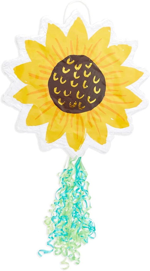 Small Sunflower Pull String Pinata for Birthday Party, Baby Shower Decorations (13 In)