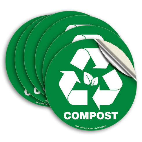 iSYFIX Compost Sticker for Trash Can Bins - 6 pack 5 inch – Premium Self-Adhesive Vinyl, Laminated for Weatherproof, UV Resistant, Perfect label stickers for containers, Ideal Sign for Kitchen, Office