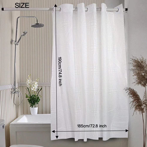 White Shower Curtain, 3D Hook Free Water Repellent PEVA Shower Curtain Liner Washable,72x74 inch