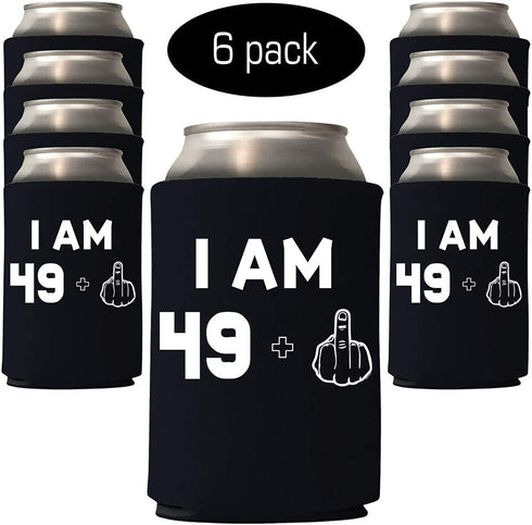 Veracco I AM 49+1 Middle Finger Years Can Coolie Holder 50th Birthday Gift Fifty and Fabulous Party Favors Decorations (Black, 6)