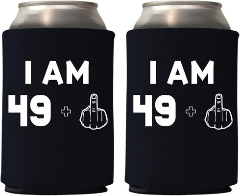 Veracco I AM 49+1 Middle Finger Years Can Coolie Holder 50th Birthday Gift Fifty and Fabulous Party Favors Decorations (Black, 6)