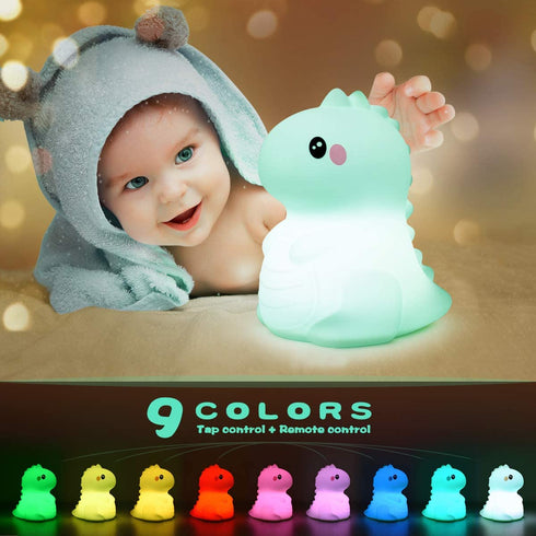 Dinosaur Kids Night Lights -USB Rechargeable Animal Silicone Lamps with Touch Sensor and Remote Control -Portable Color Changing Glow Soft Cute Baby Infant Toddler Gift - (Green)