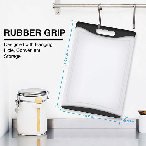 Extra Large Cutting Board, 14" Plastic Cutting Board for Kitchen Dishwasher Chopping Board with Juice Grooves Kitchen Cutting Board with Easy Grip Handle, Clear and Black,L, Kikcoin