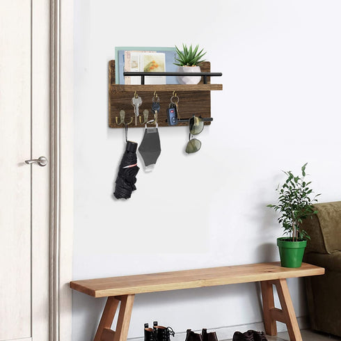 Key Holder for Wall Decorative with Key Hooks, Mail Organizer Wall Mounted, Key Hangers with Mail Shelf for Wall, Key Racks and Mail Holder for Wall