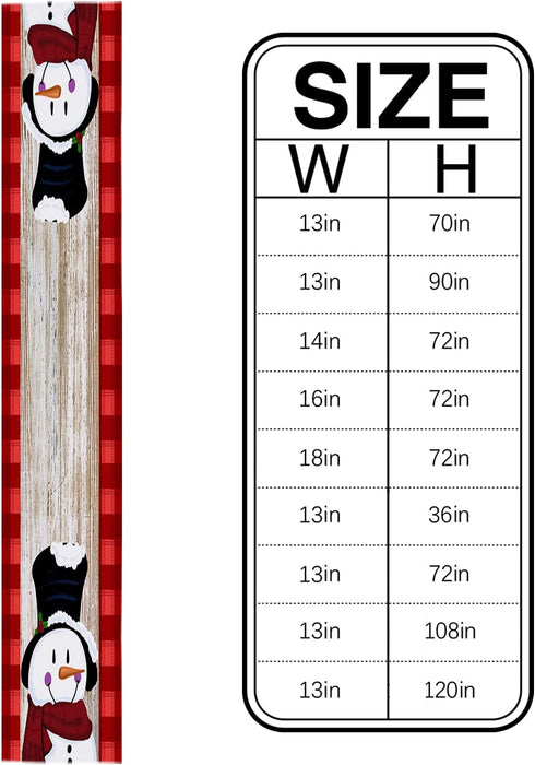 Greeeen Cotton Linen Table Runner, Kitchen Table Runners for Family Dinner, Banquet, Parties and Celebrations, Cute Christmas Snowman on Rustic Wooden Board Table Decor, 13 x 120 inch